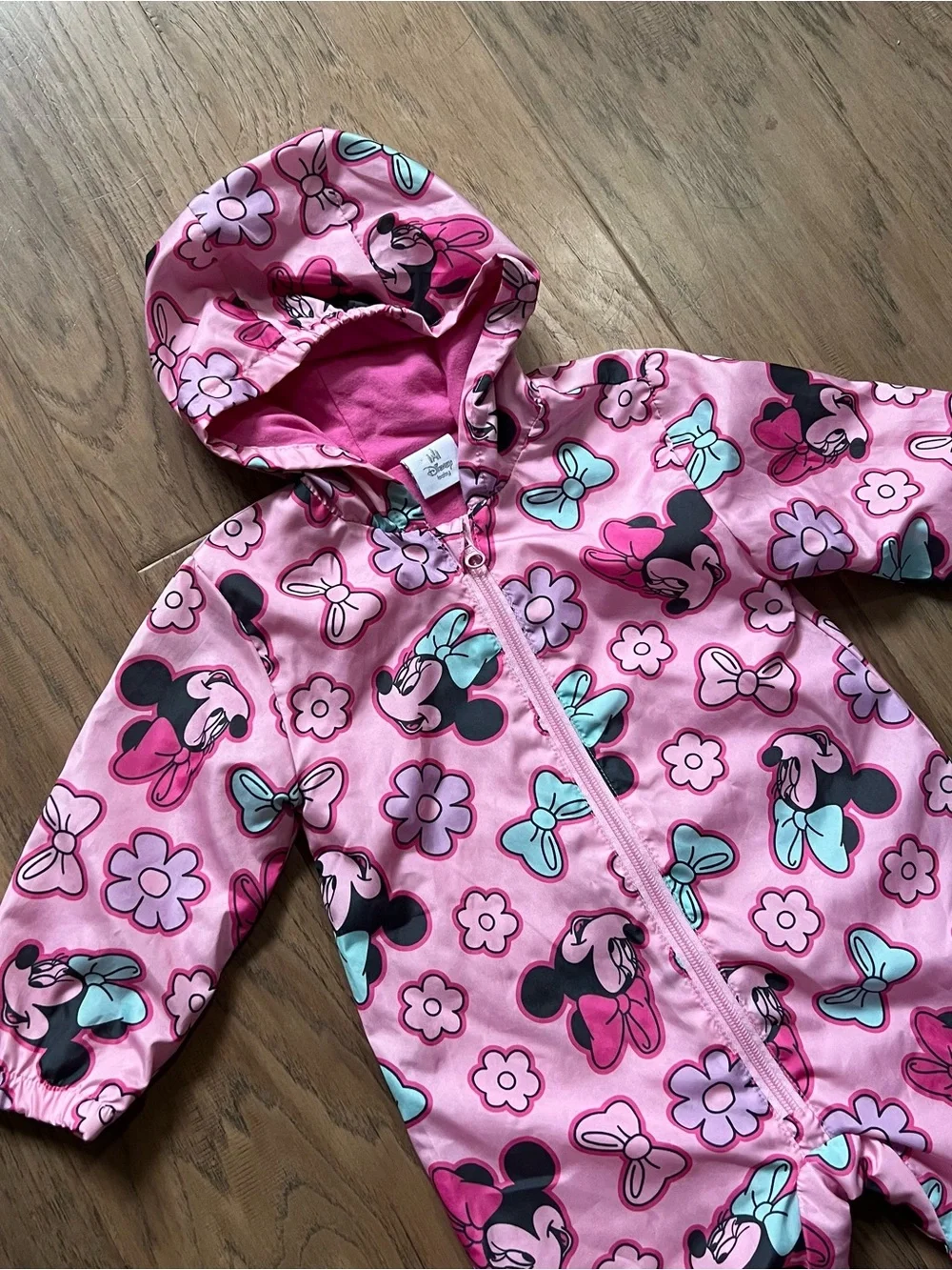 Disney Pink Minnie Mouse Hooded Puddlesuit Sz 18m